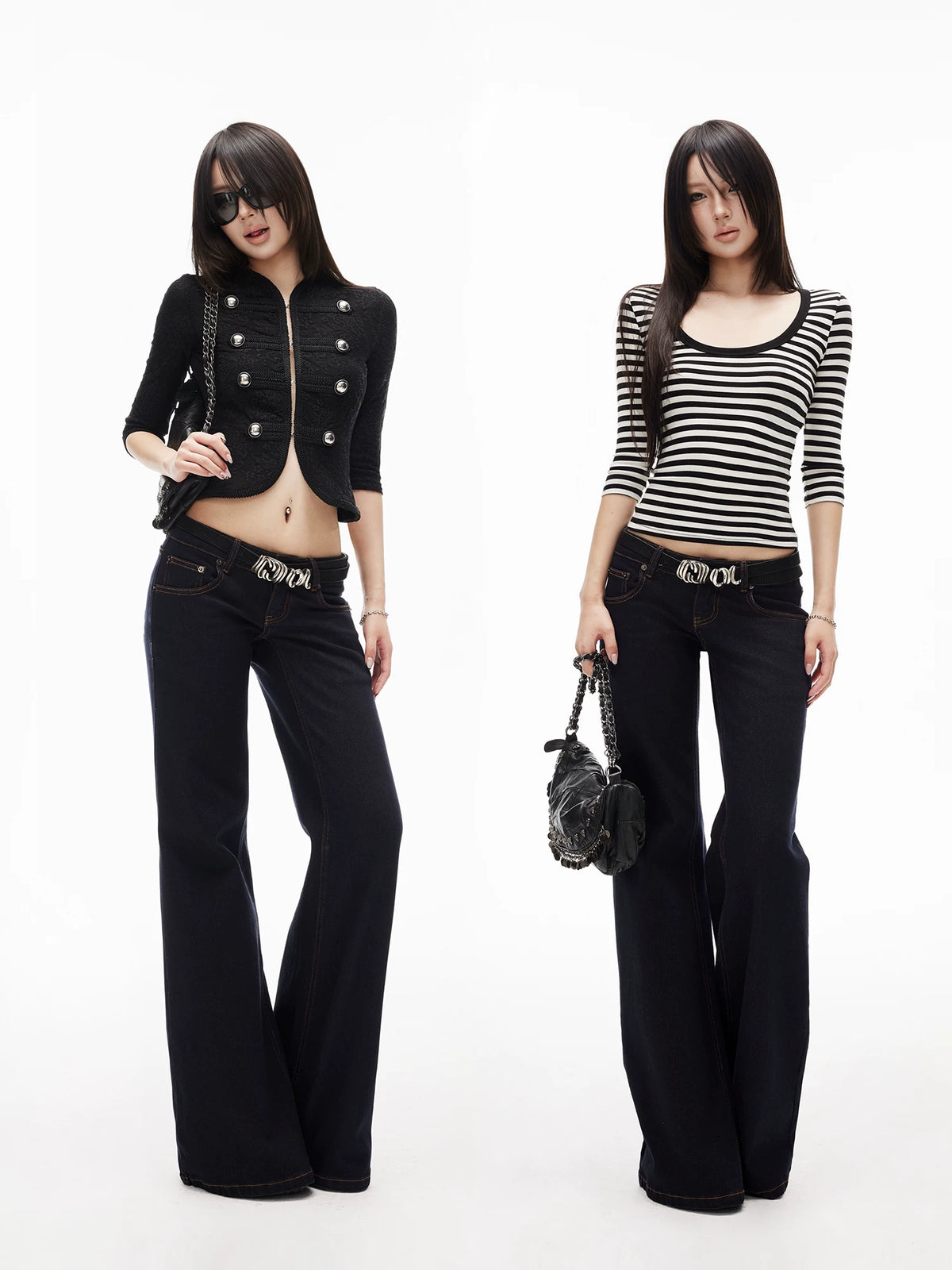 Low-Rise Slub Flare Jeans