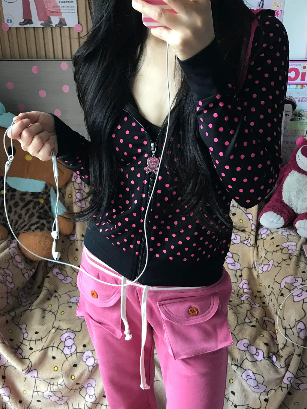 Pink Dot Zip Hoodie