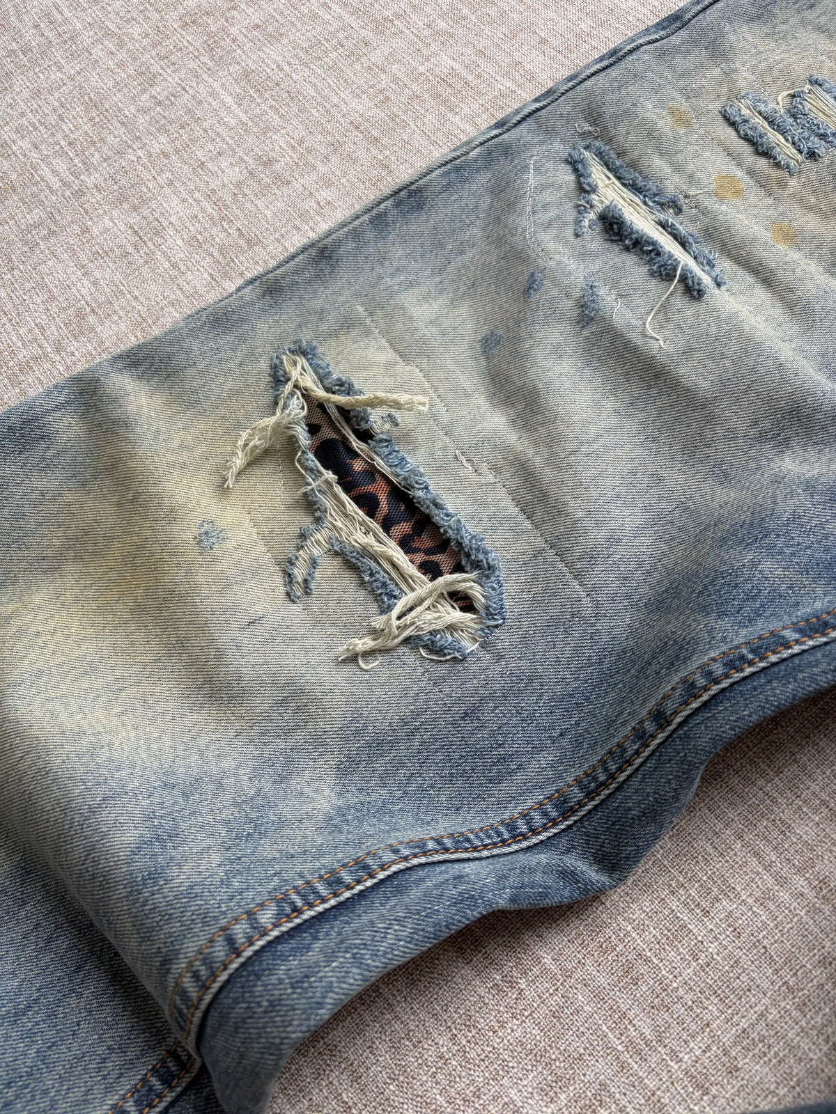 Leopard Patch Ripped Straight Jeans