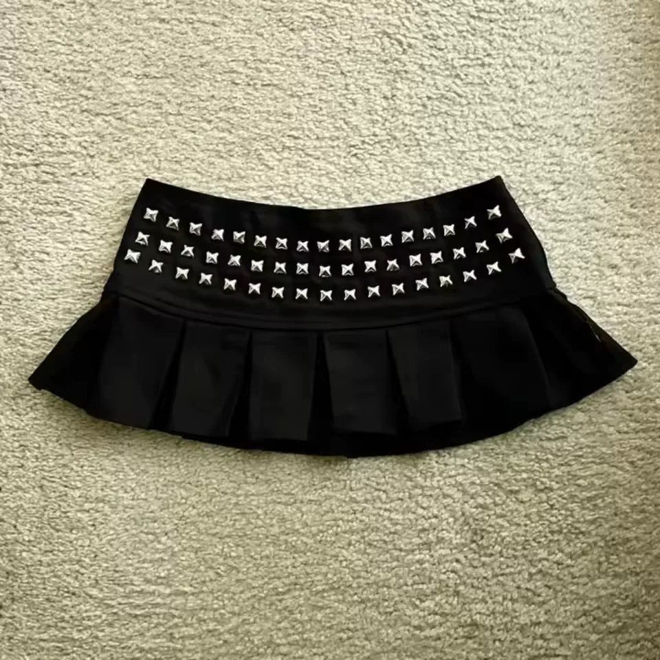 Studded Cross Pleated Mini Skirt