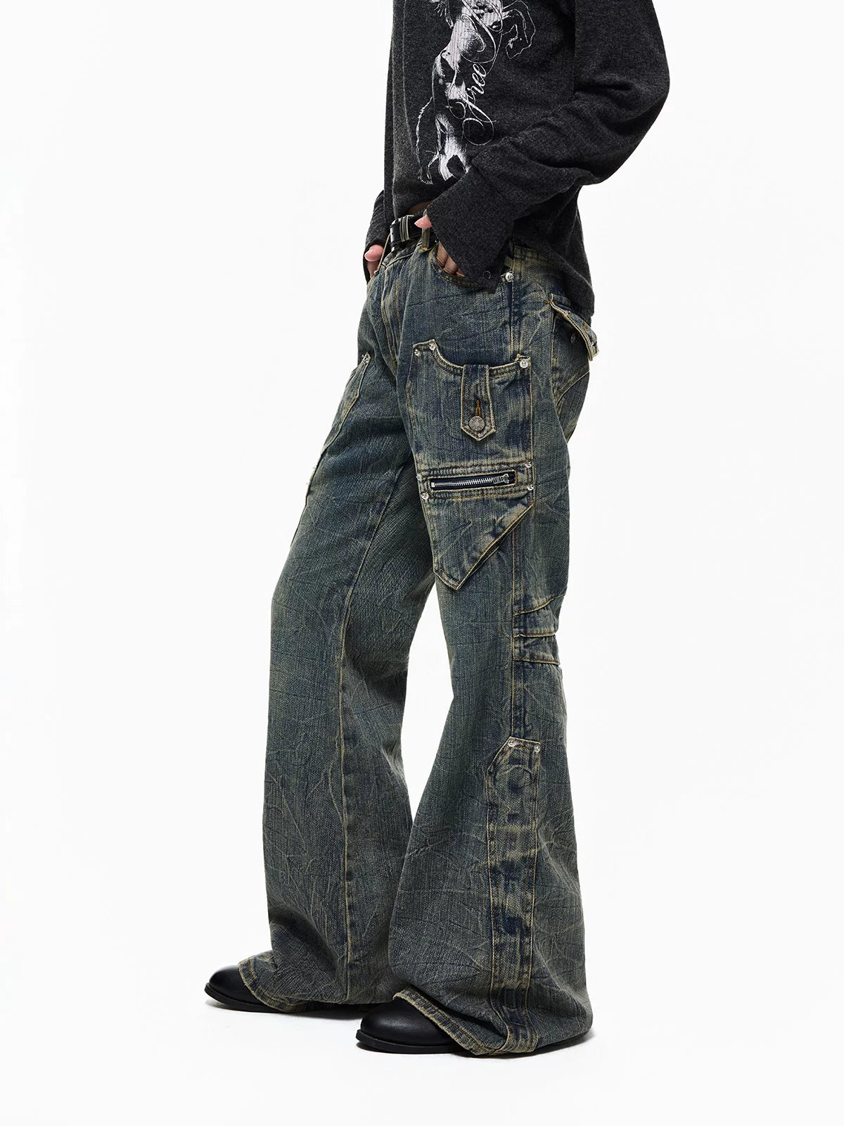 Floral Washed Multi-Pocket Flares