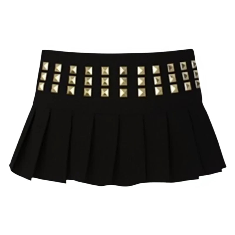 Studded Cross Pleated Mini Skirt