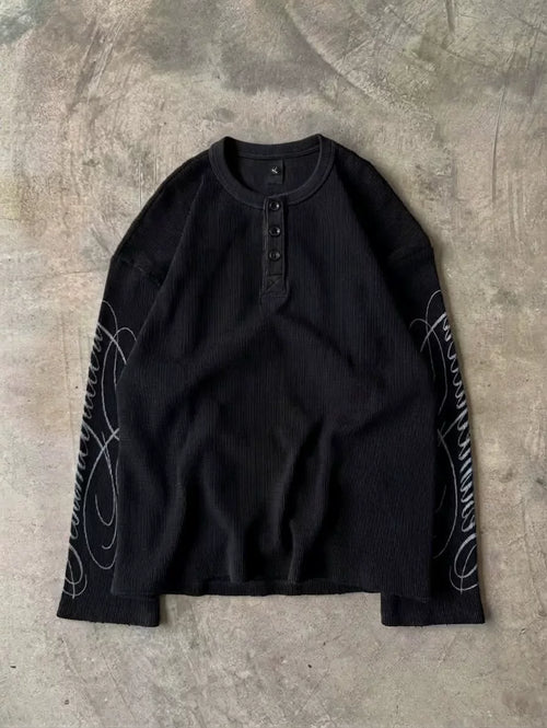 Cursive Print Waffle Henley