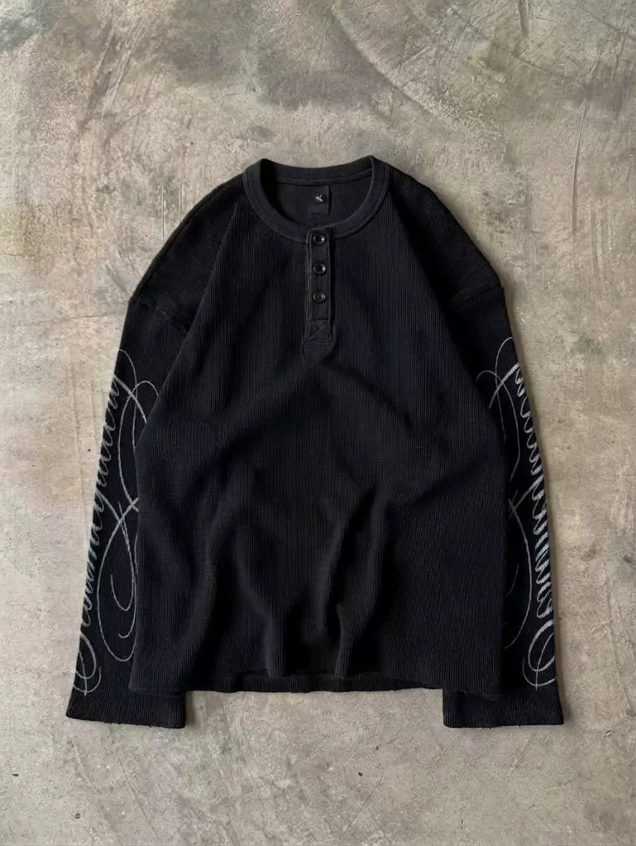 Cursive Print Waffle Henley
