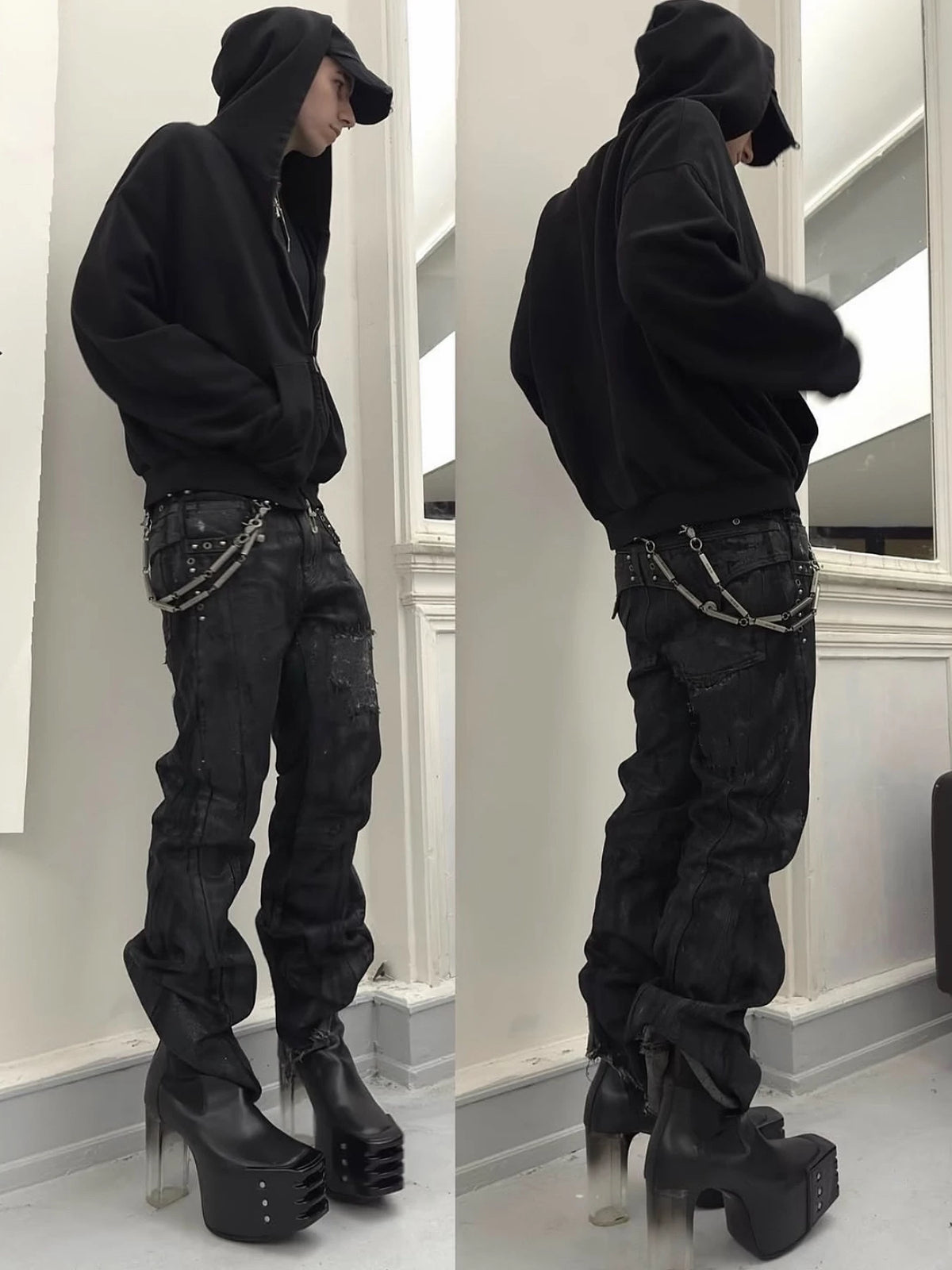 Waxed Rivet Low-Rise Bootcut Jeans