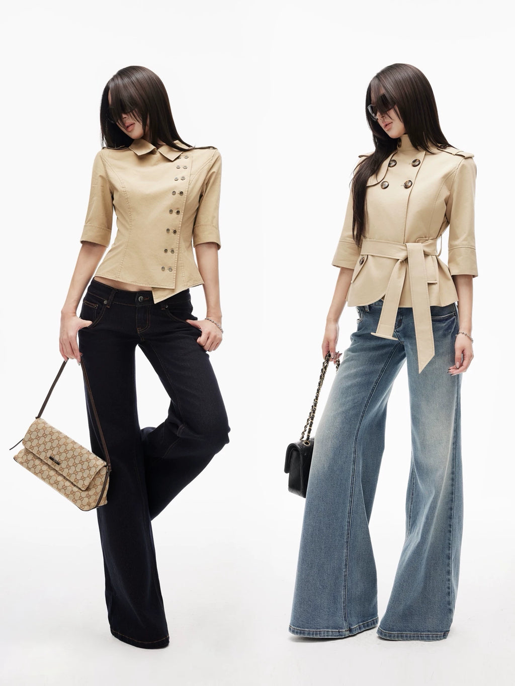 Low-Rise Slub Flare Jeans