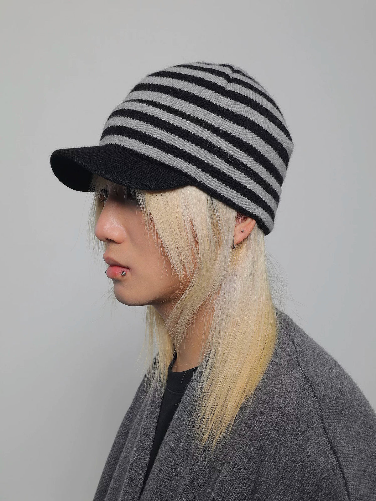 Striped Knit Duckbill Cap