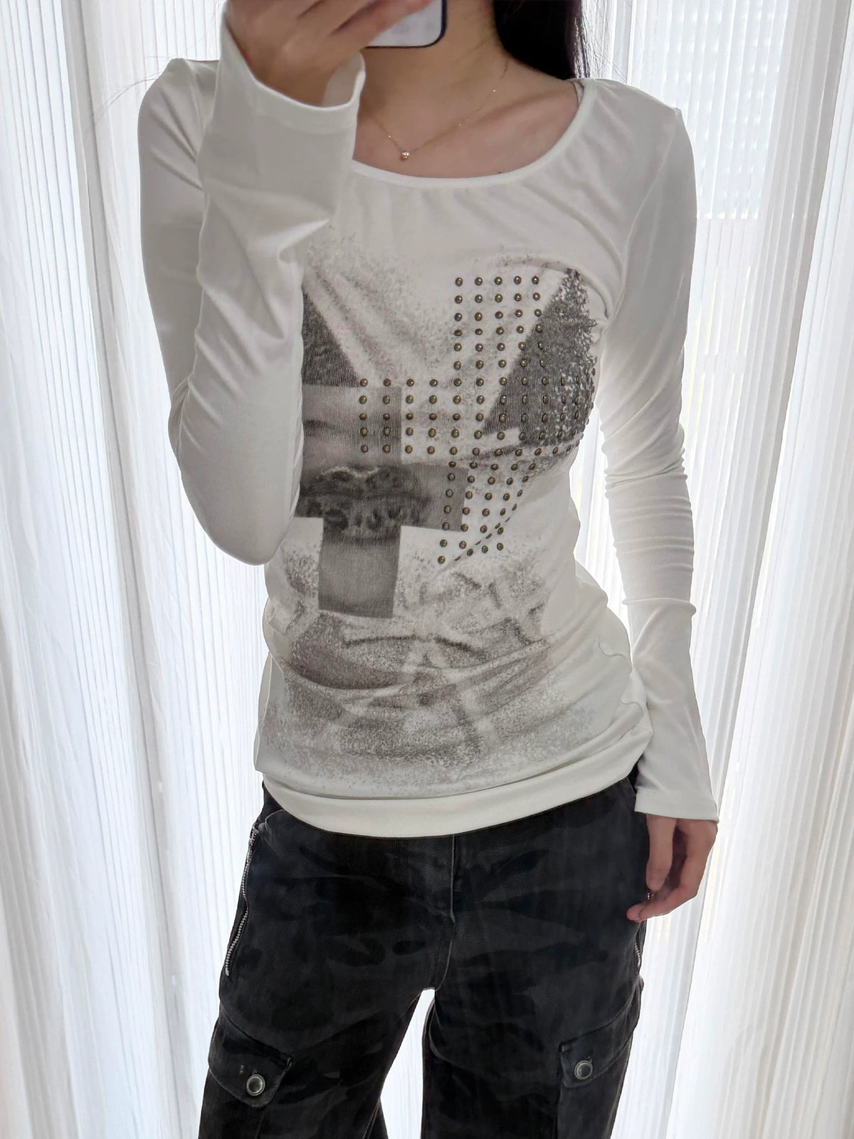 Cross Print Off-White Long Sleeve