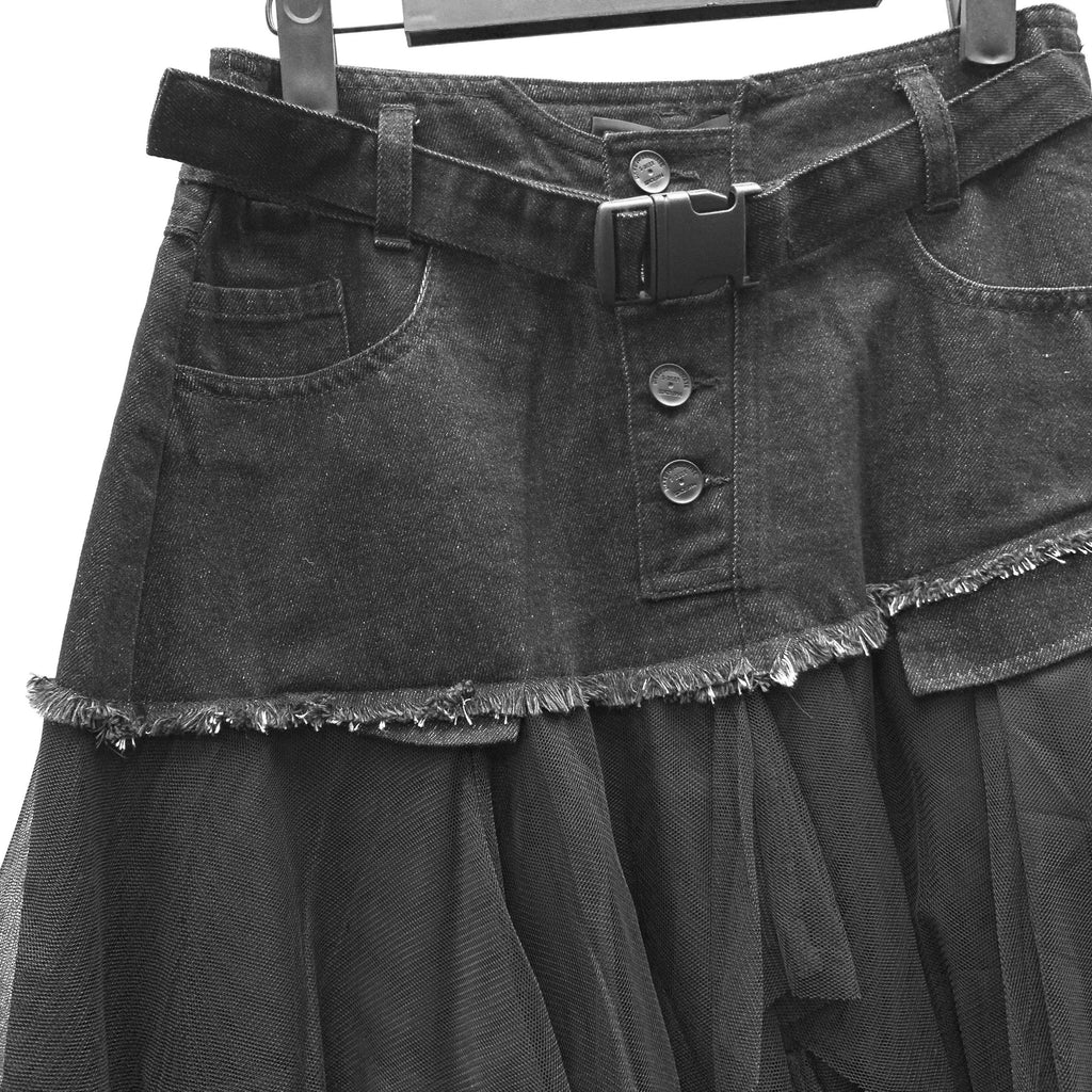 Denim Mesh Patchwork Skirt