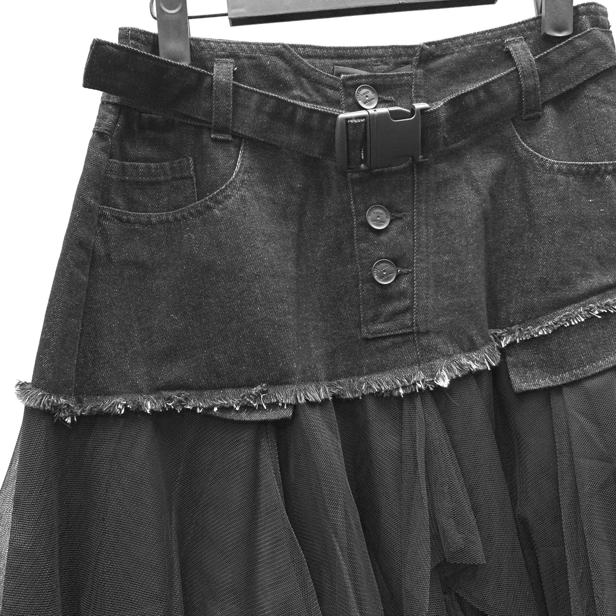 Denim Mesh Patchwork Skirt