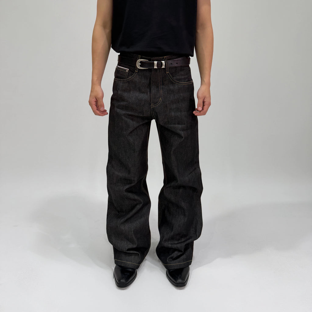 Raw Black Denim Straight Jeans