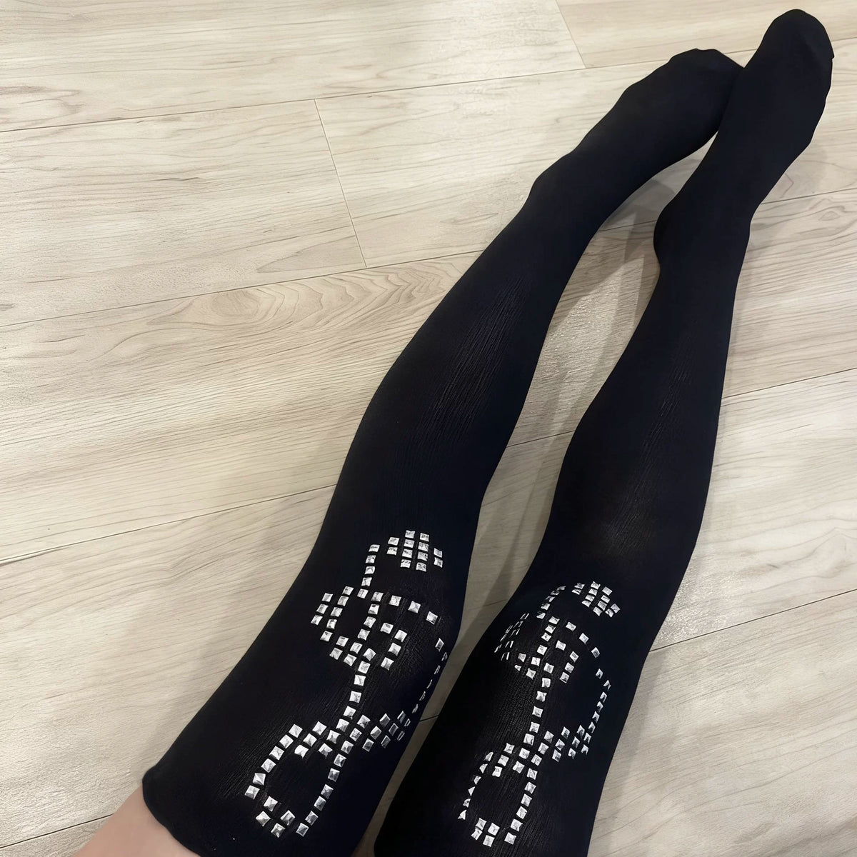 Rivet Print Thigh-High Socks