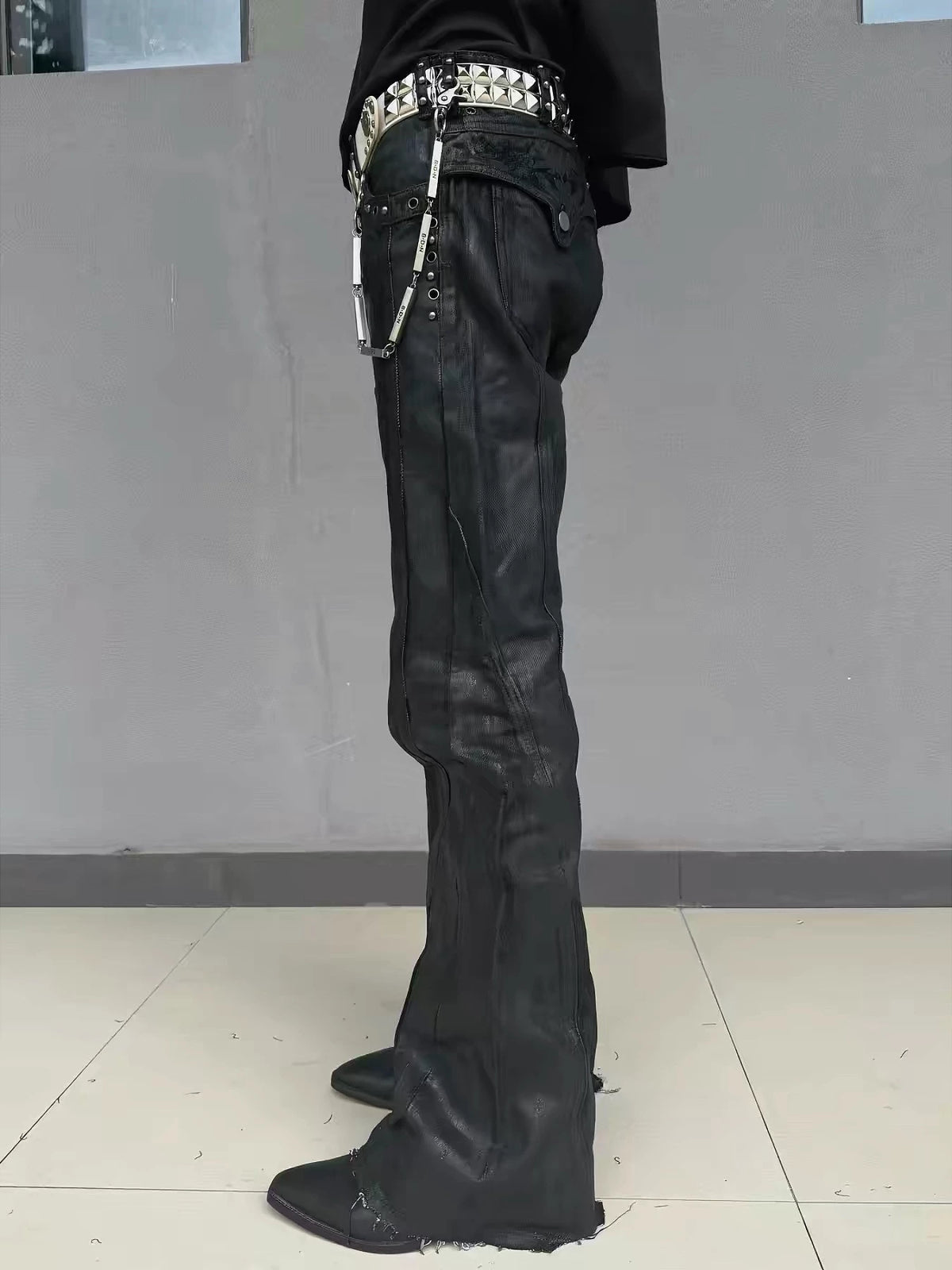Waxed Rivet Low-Rise Bootcut Jeans
