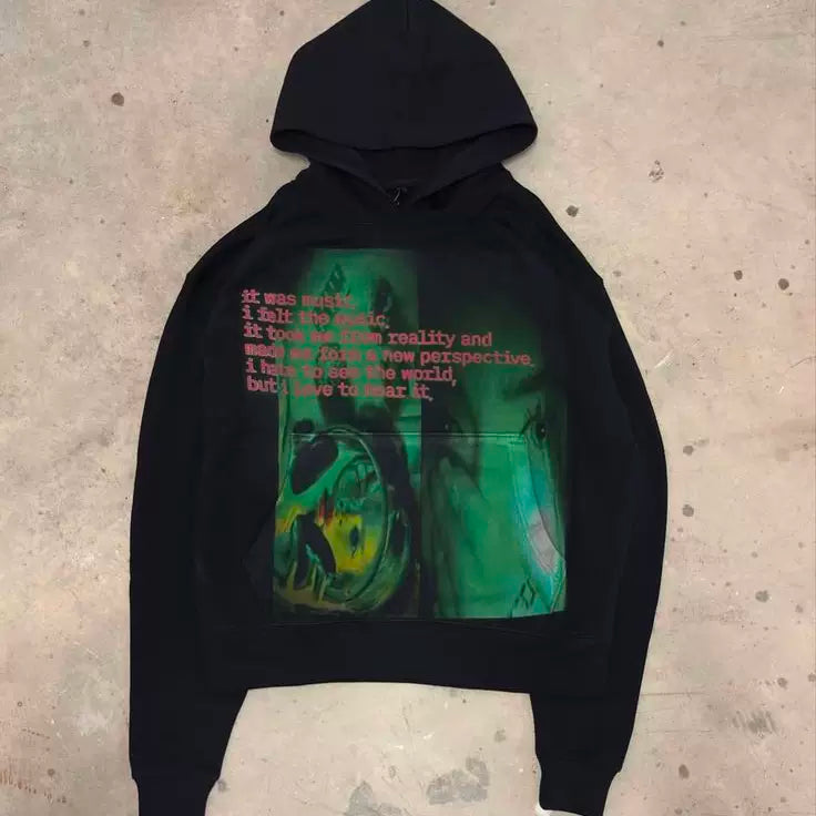 Green Graphic Print Hoodie