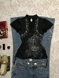 Printed Tie-Neck Stand Collar Top
