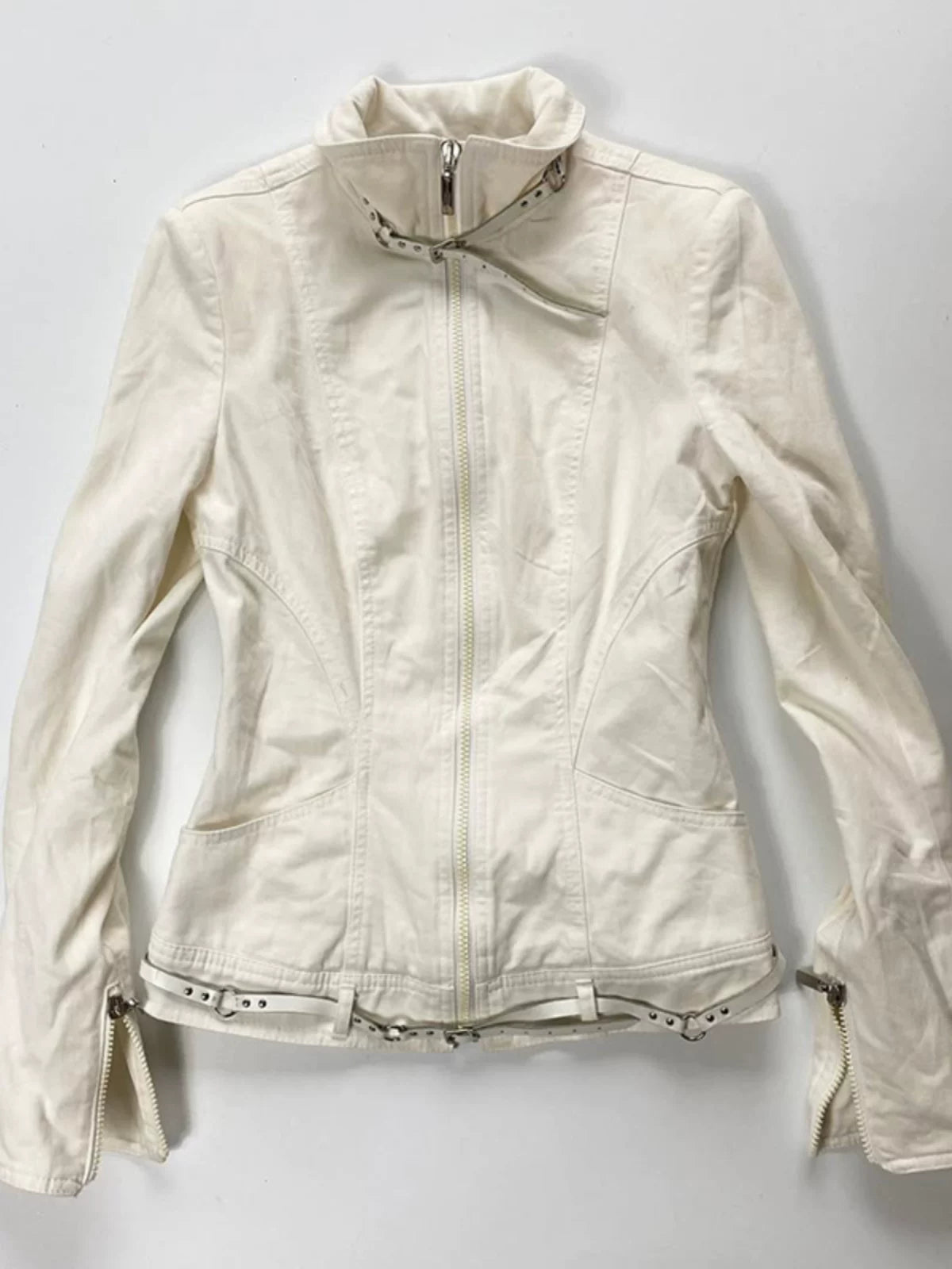 Apricot Belted Stand Collar Jacket