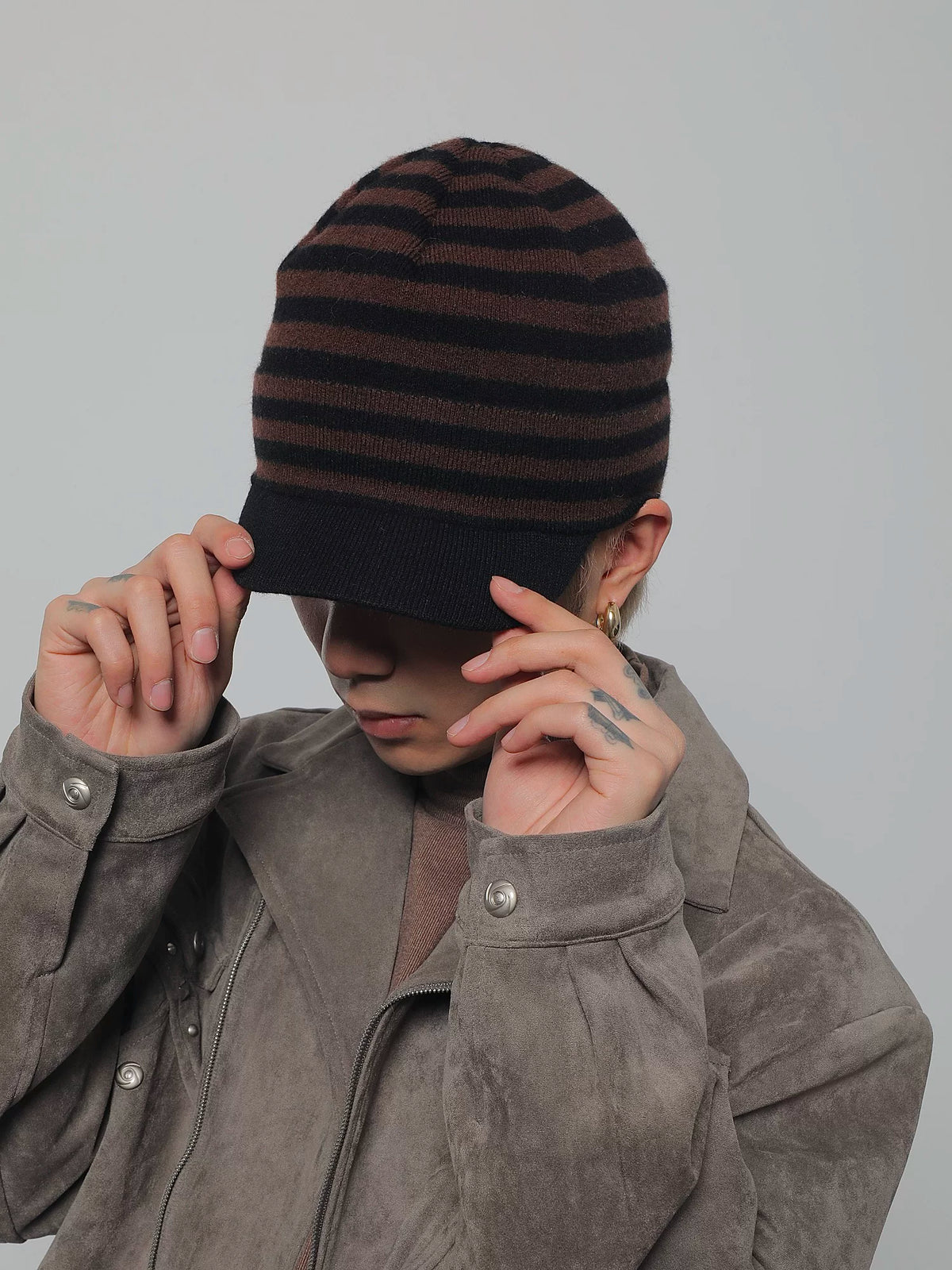 Striped Knit Duckbill Cap