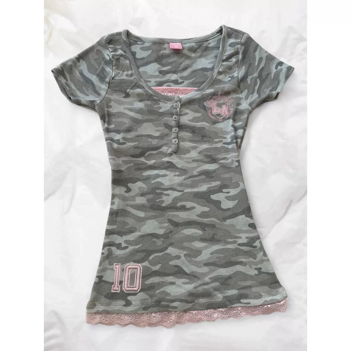 Camo Henley Lace Tee