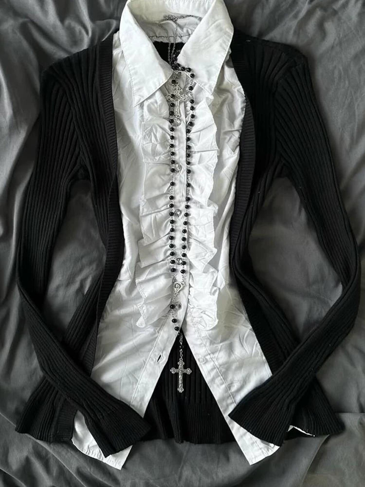 Layered Lace-Up Lapel Shirt
