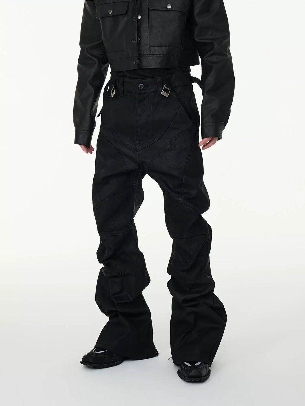 Waxed Biker Flare Pants