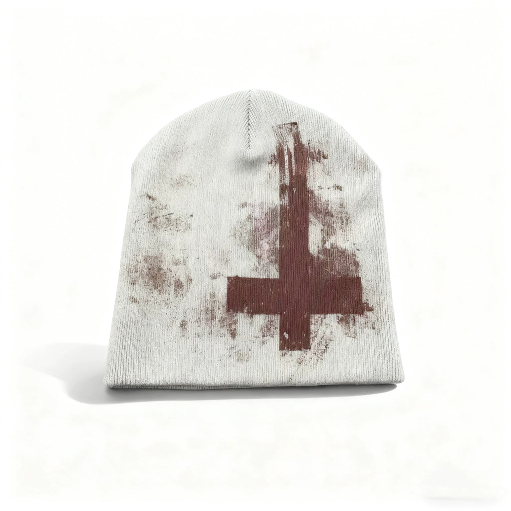 Distressed Cross Knit Beanie