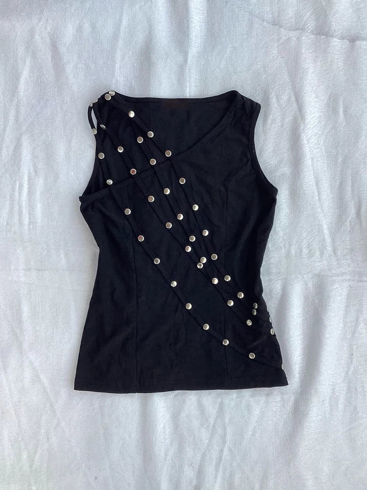 Studded V-Neck Sleeveless Top