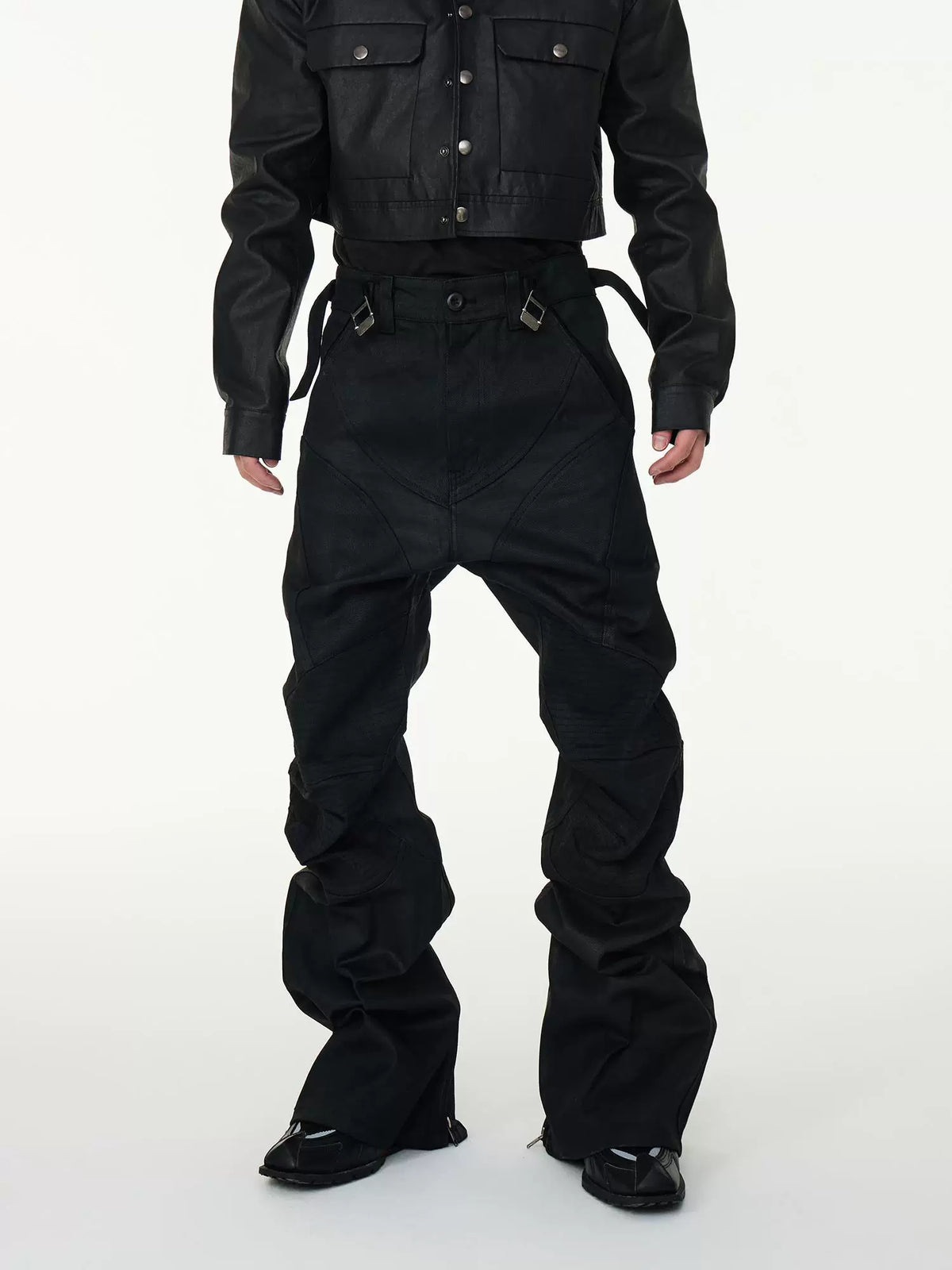 Waxed Biker Flare Pants