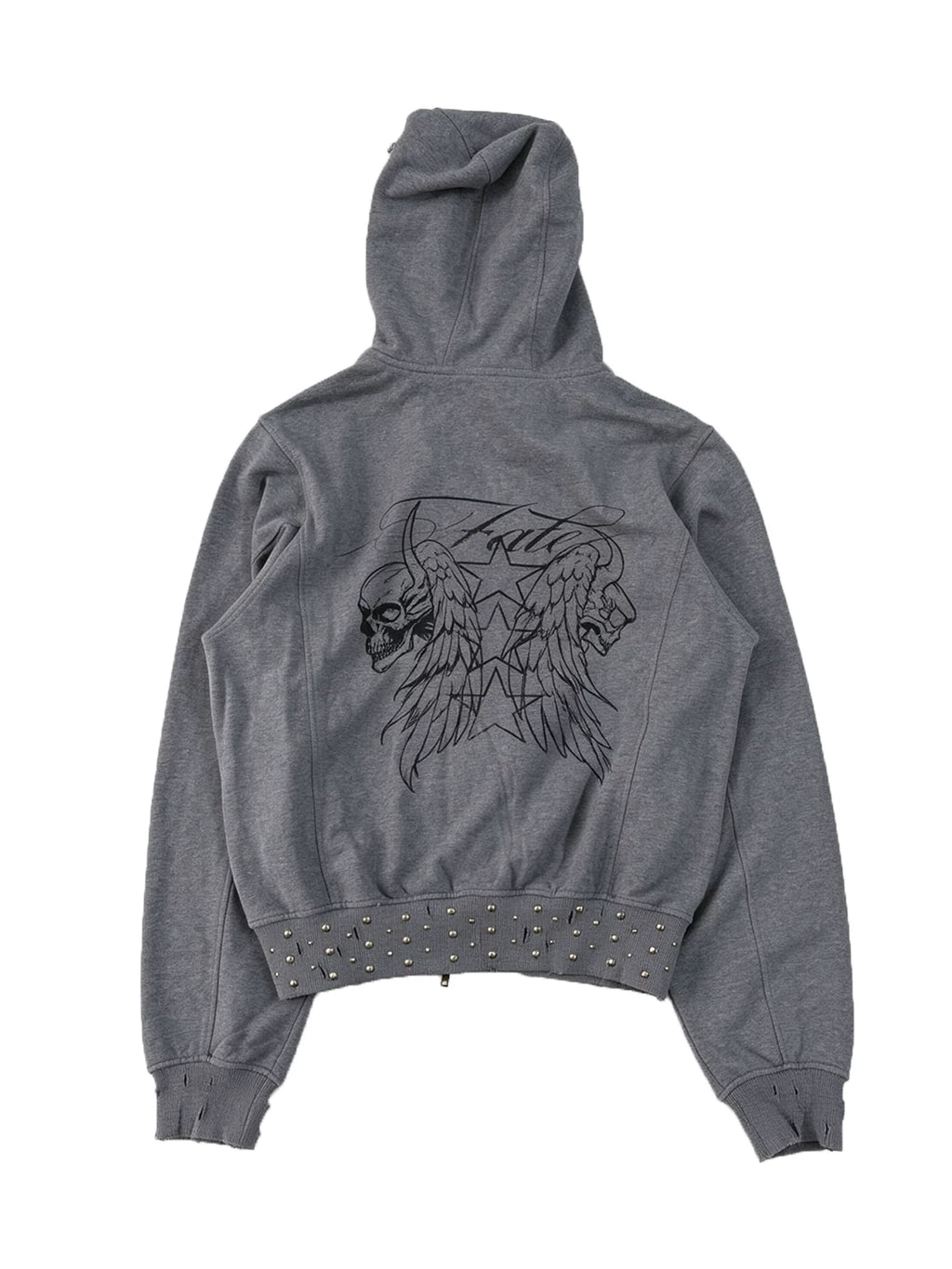 Skull Wing Distressed Rivet Hoodie