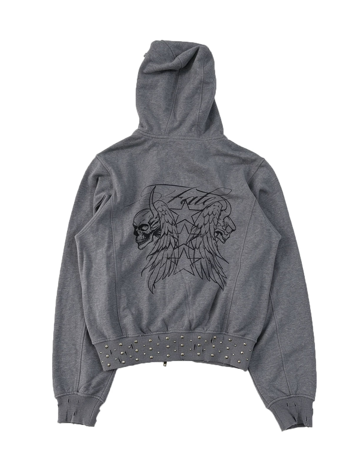 Skull Wing Distressed Rivet Hoodie