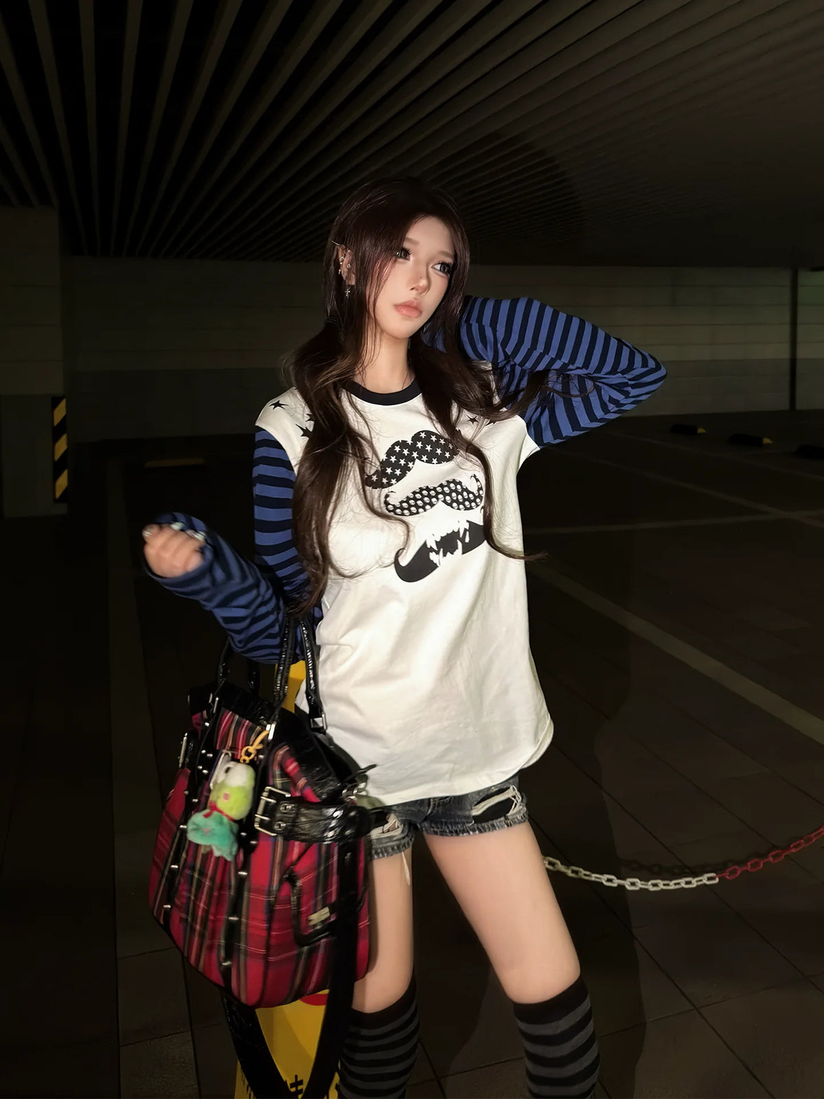 Moustache Striped Raglan Tee