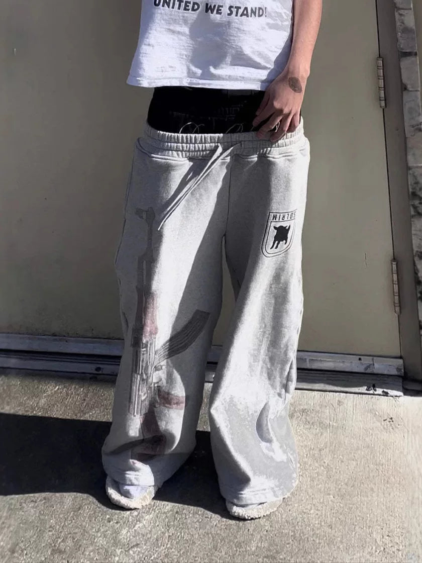 Double Waist Print Track Pants