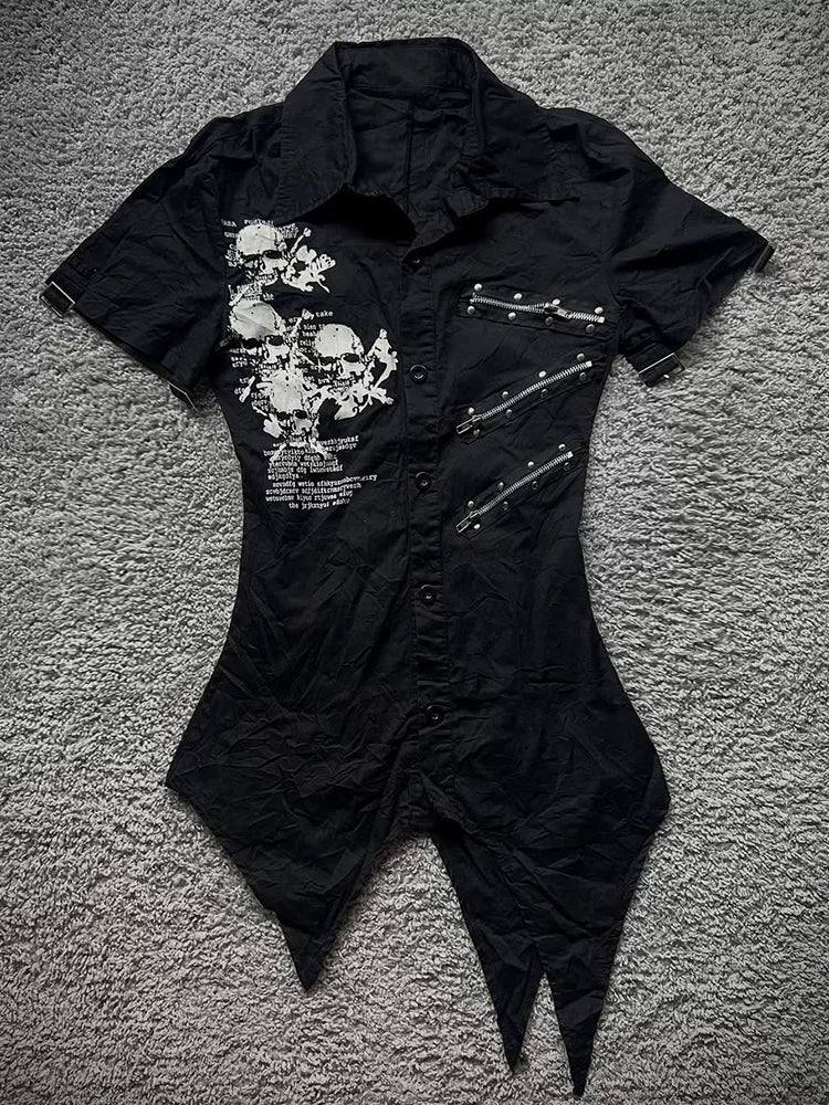 Skull Print Asymmetric Shirt