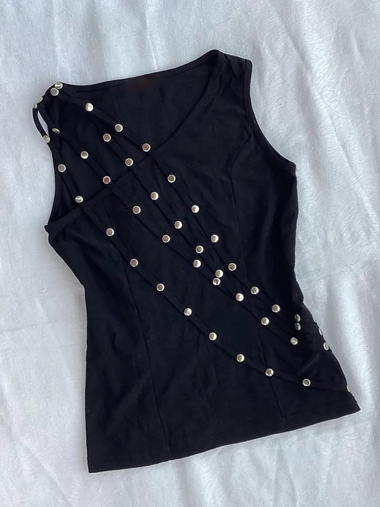 Studded V-Neck Sleeveless Top