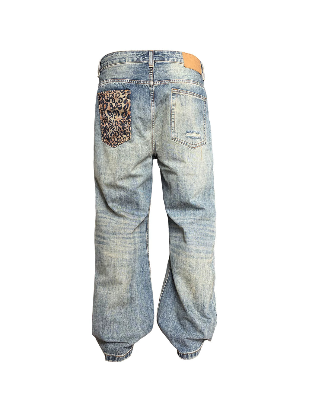 Leopard Patch Ripped Straight Jeans