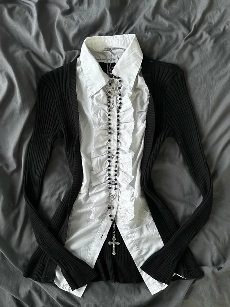 Layered Lace-Up Lapel Shirt