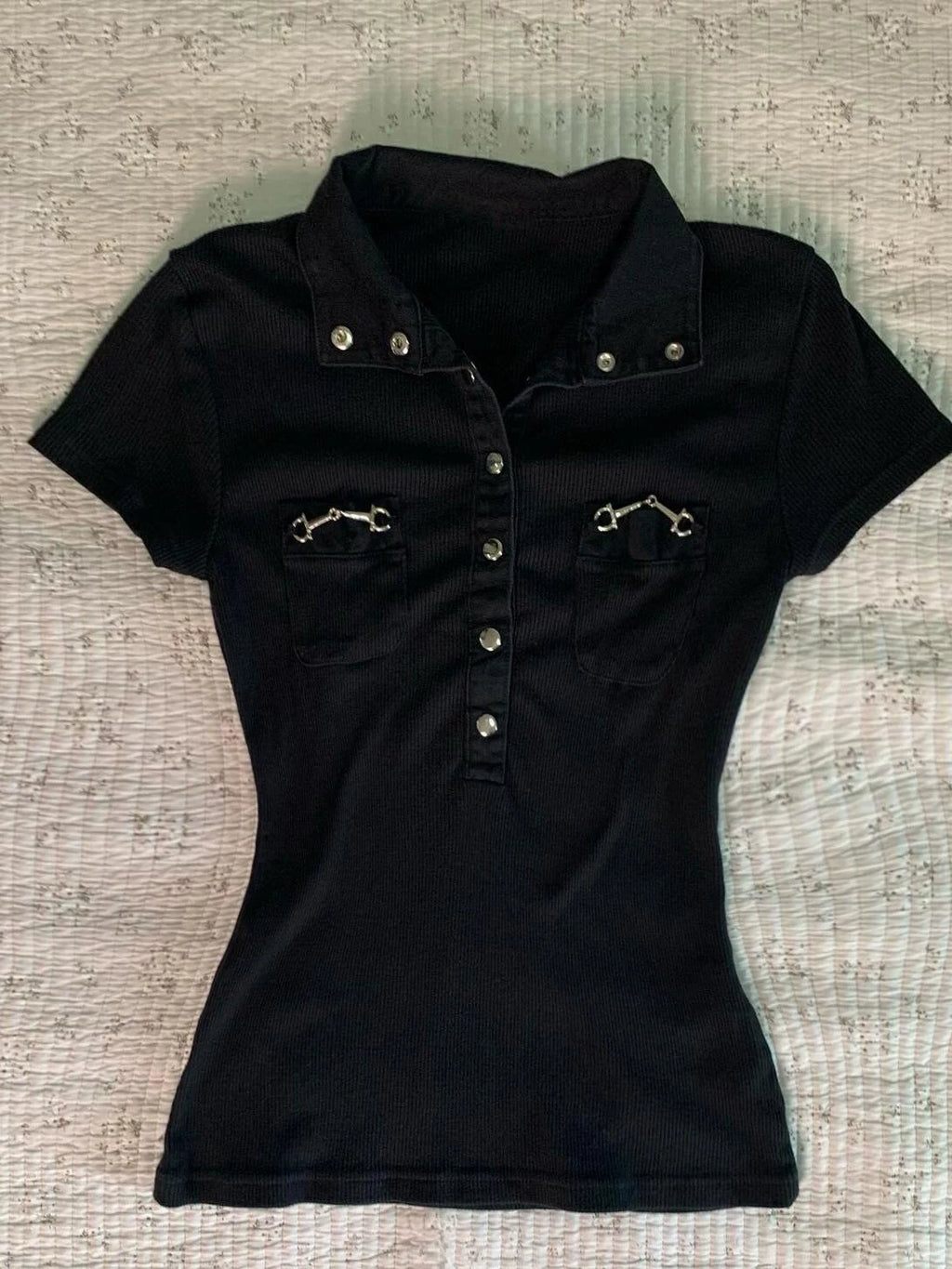 Black Snap Polo Tee