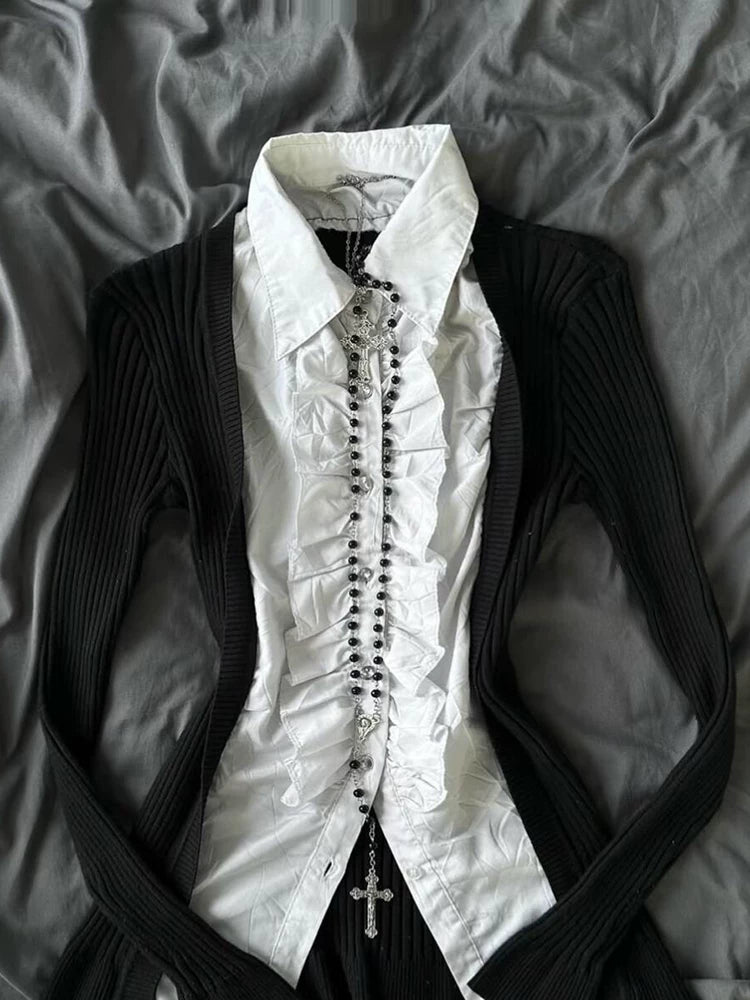 Layered Lace-Up Lapel Shirt