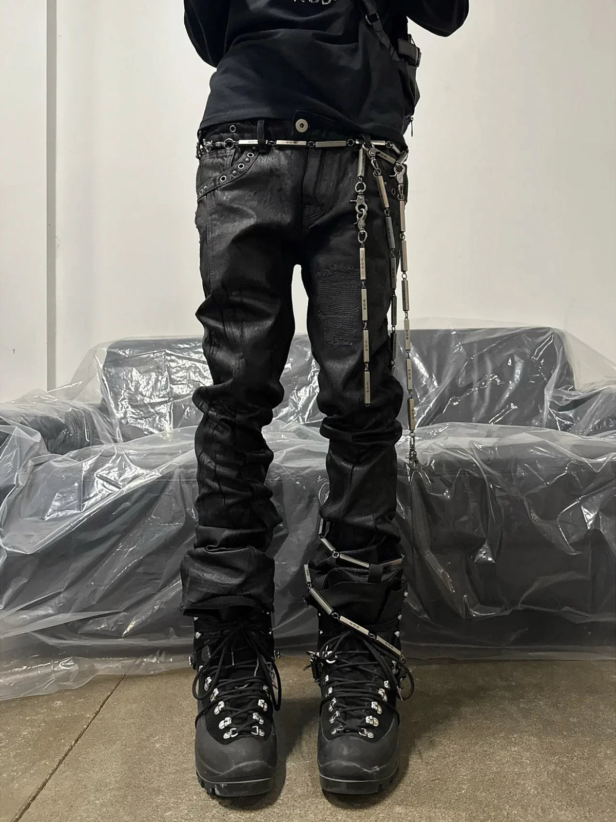 Waxed Rivet Low-Rise Bootcut Jeans