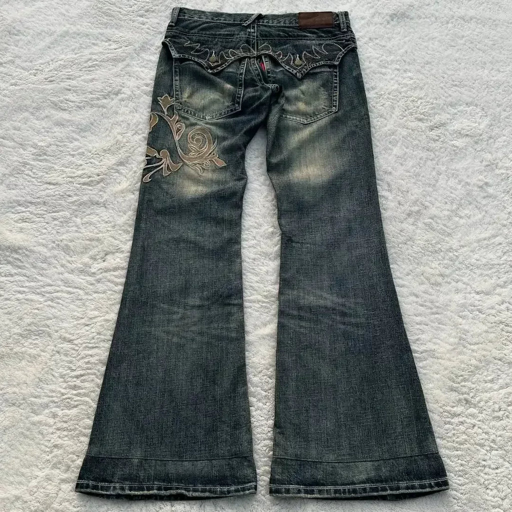 Tribal Embroidered Flare Jeans