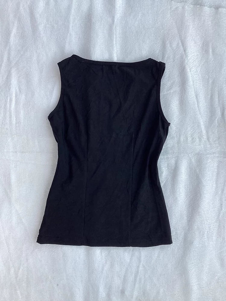 Studded V-Neck Sleeveless Top