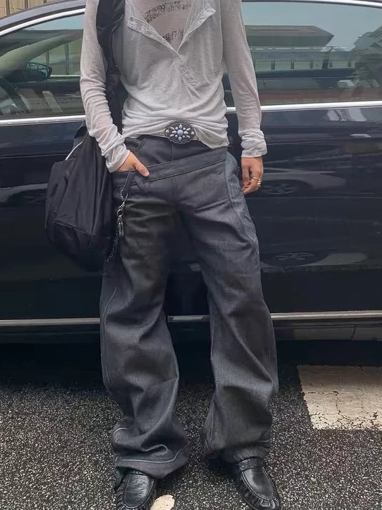 Double-Waist Raw Denim Flares