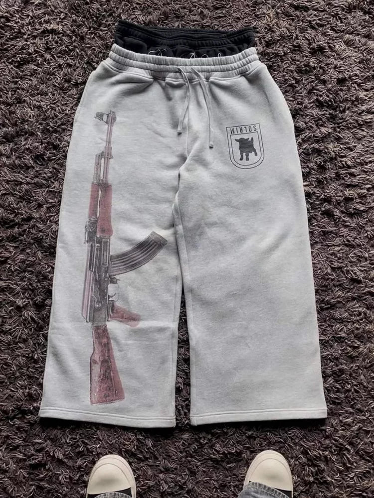 Double Waist Print Track Pants