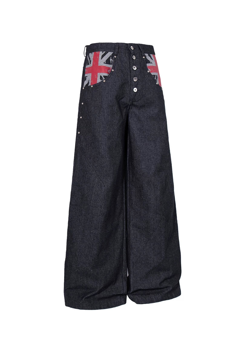 Union Jack Patch Wide Jeans