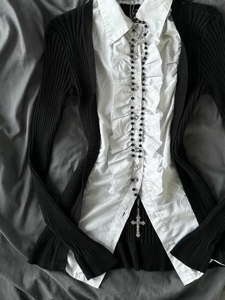 Layered Lace-Up Lapel Shirt