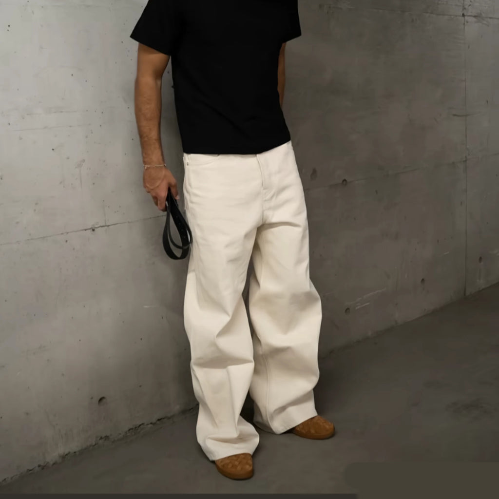 Oatmeal Cotton Straight Jeans