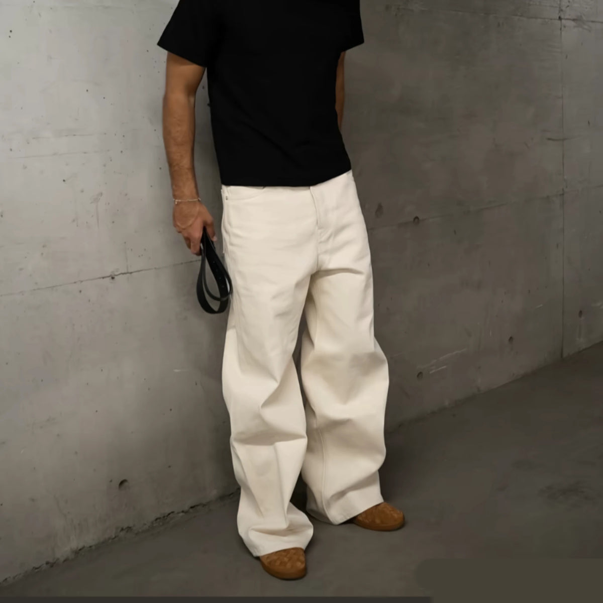 Oatmeal Cotton Straight Jeans