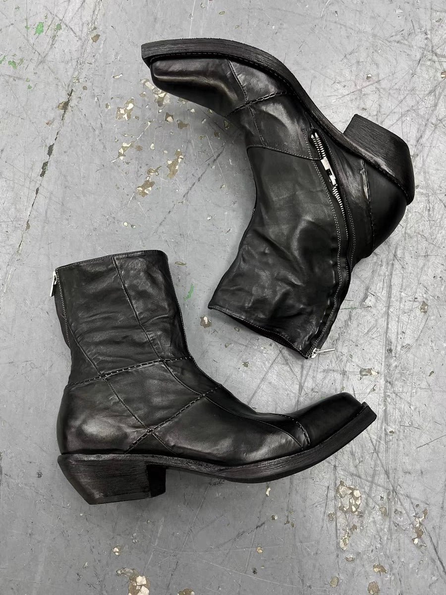 Patchwork Square Toe Wizard Boots