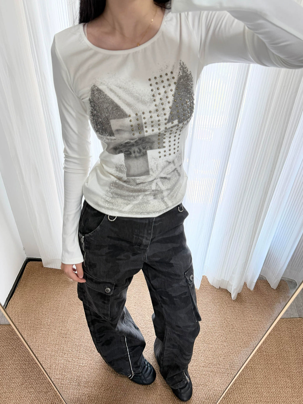 Cross Print Off-White Long Sleeve