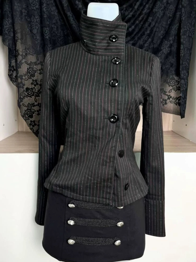 Striped Stand Collar Jacket & Skirt