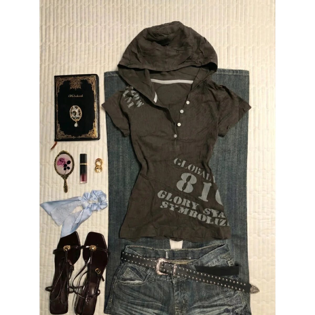 Brown Hooded Short Sleeve Tee